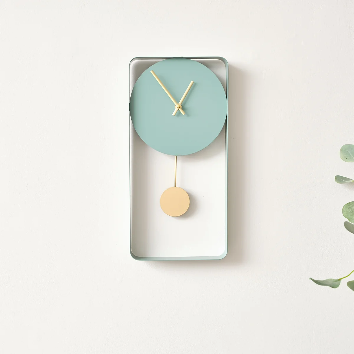 High-Grade Teal Blue Metal Pendulum Wall Clock 41cm Professional