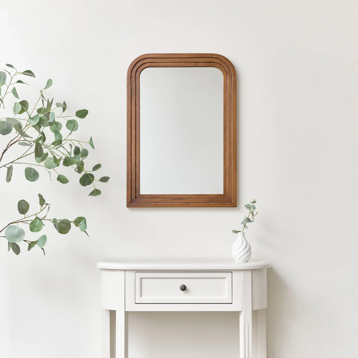 Genuine Dark Wood Arched Frame Wall Mirror 50cm x 70cm Carefully Designed