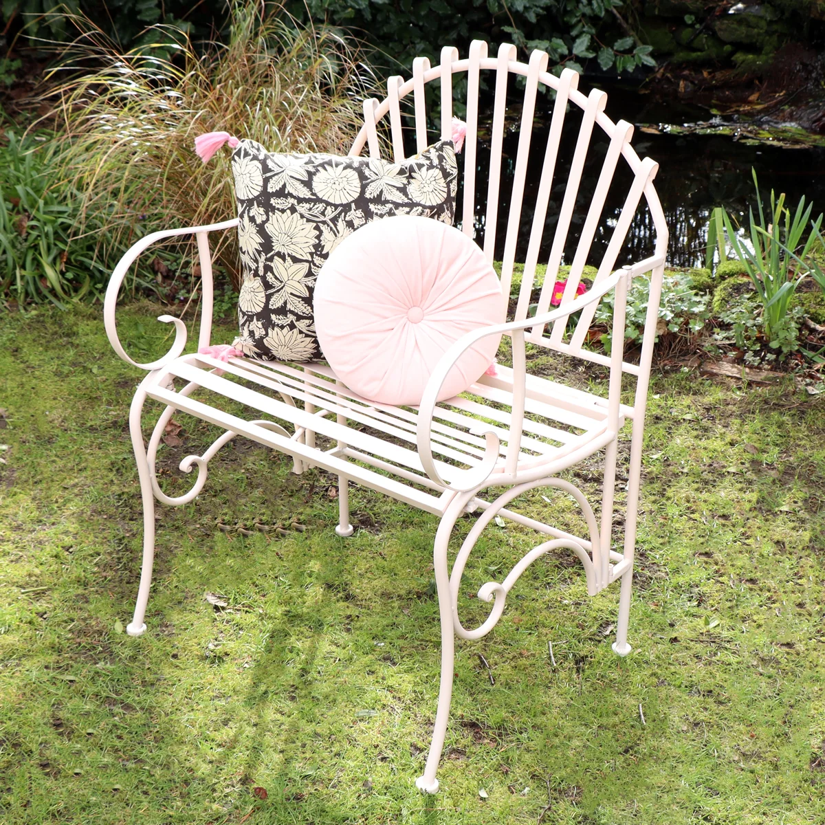 Authentic Ornate Pink Metal Painted Garden Chair 62cm Lightweight