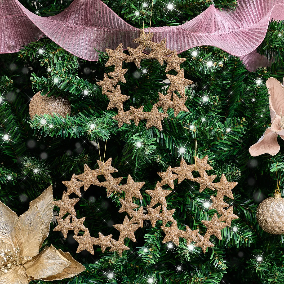 Premium Set of 3 Gold Glitter Star Wreath Decorations Exclusive