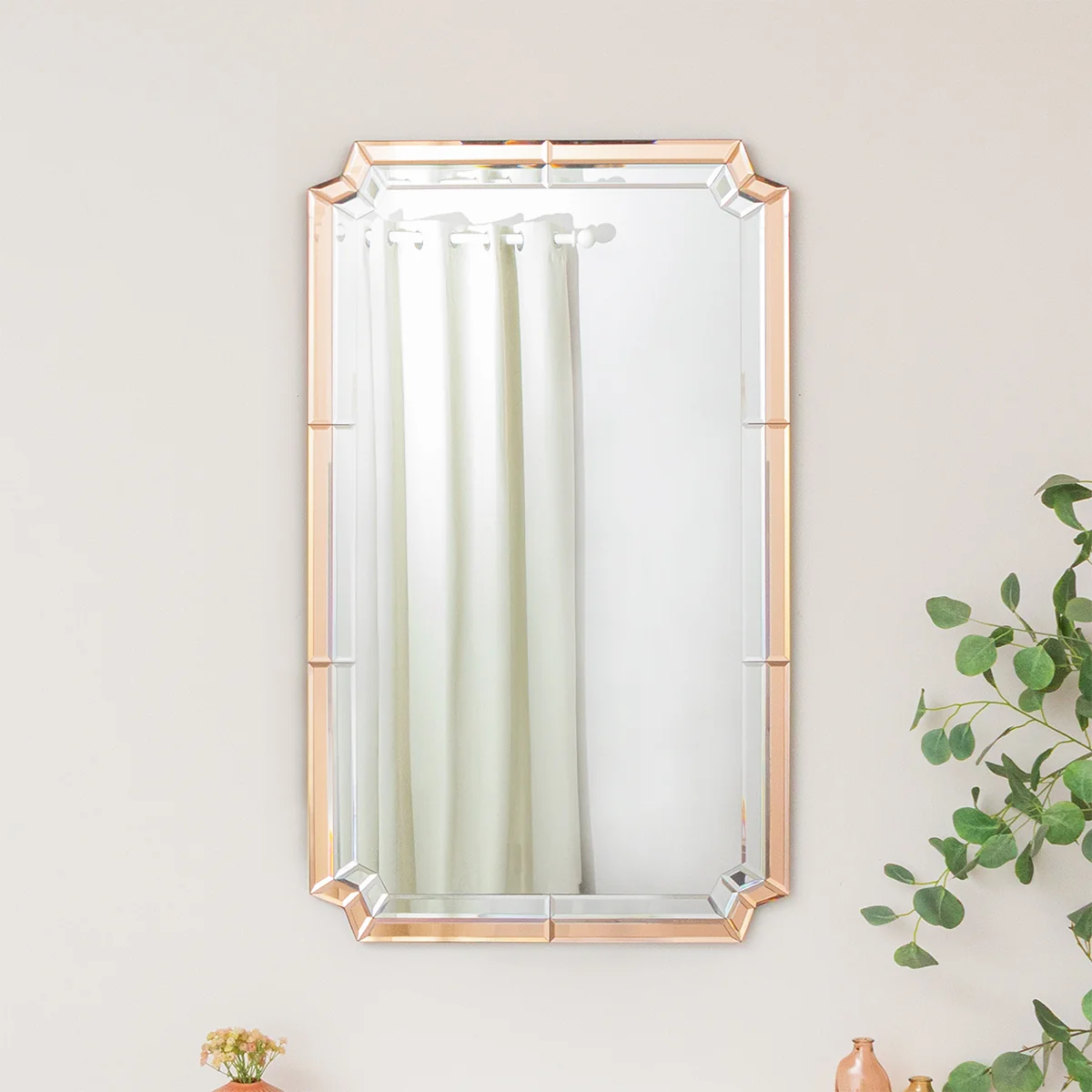 Solid Rectangle Pink Glass Art Deco Wall Mirror 60cm x 100cm Luxury