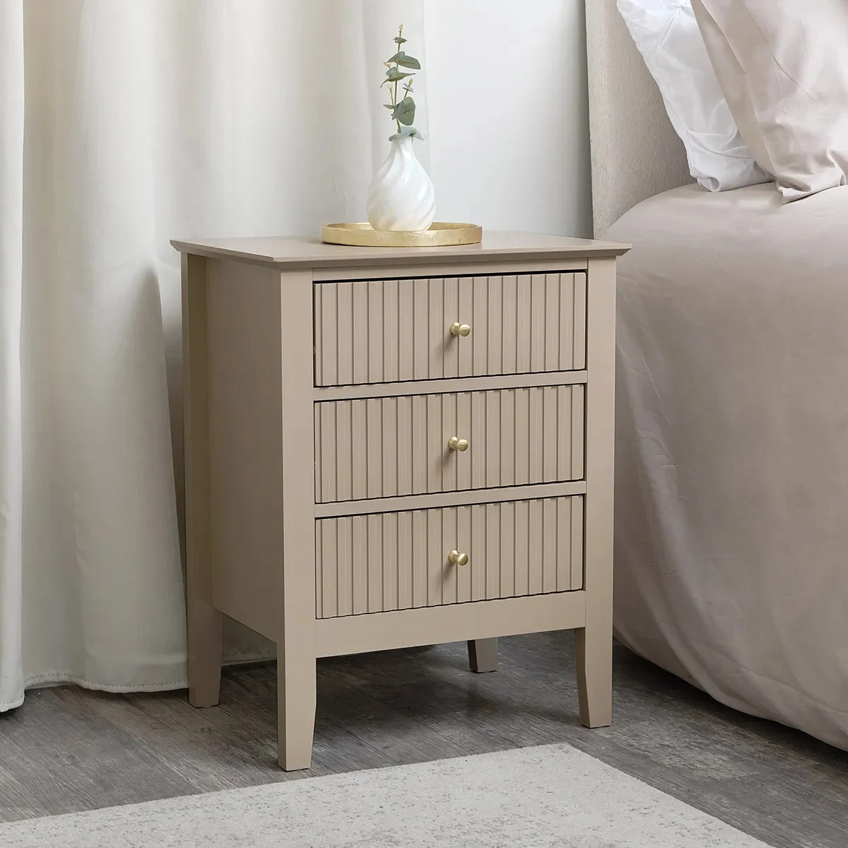 Fine 3 Drawer Bedside Table – Hales Tan Range Breathable