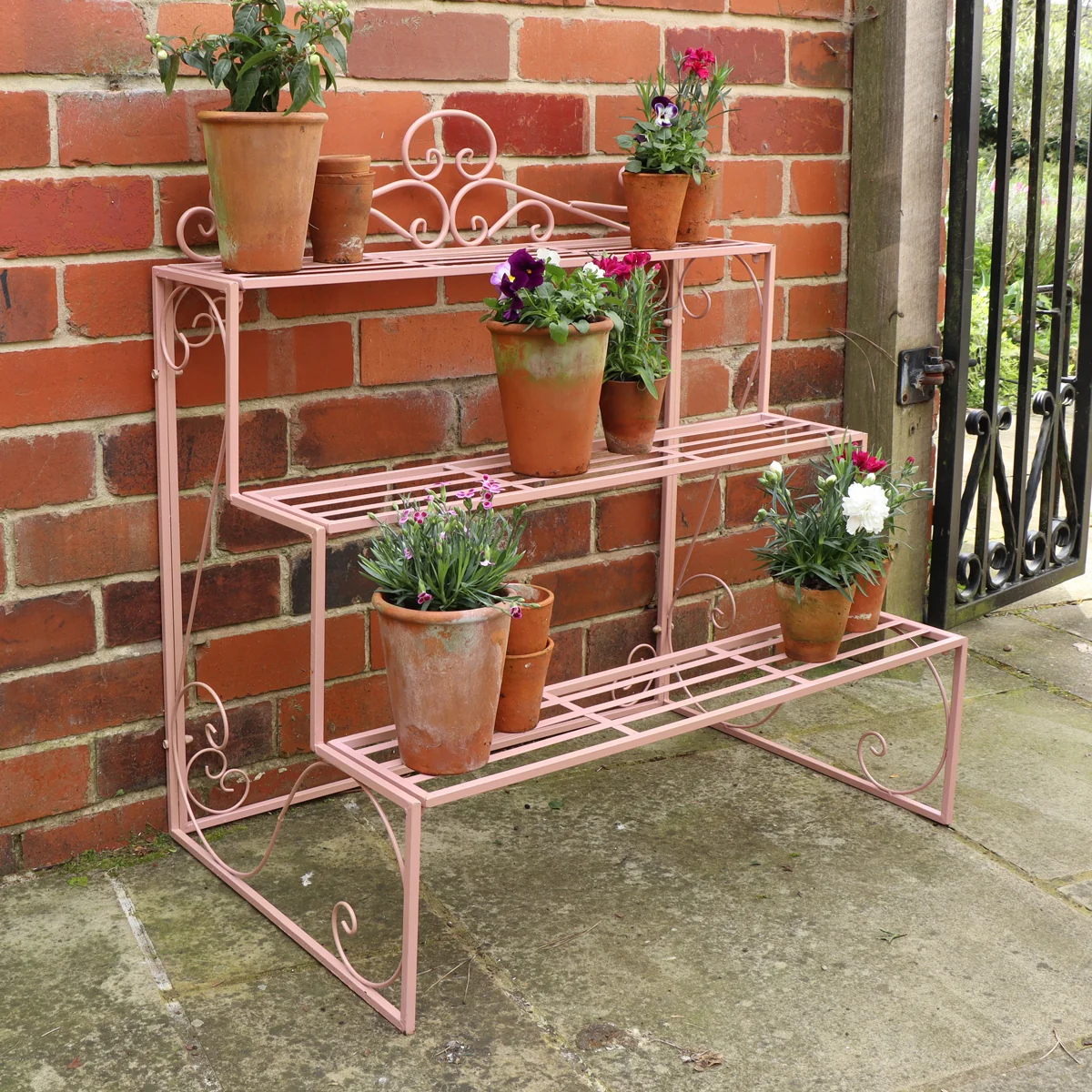 Smart Pink Metal Three Tier Plant Theatre Stand Optimized