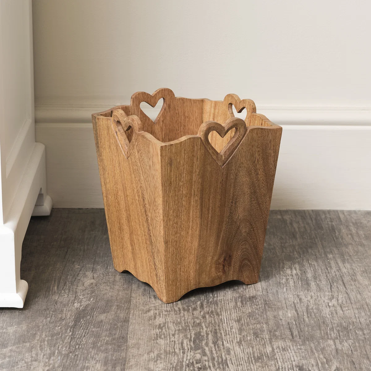 Dependable Mango Wood Bin With Heart Cut Out Original