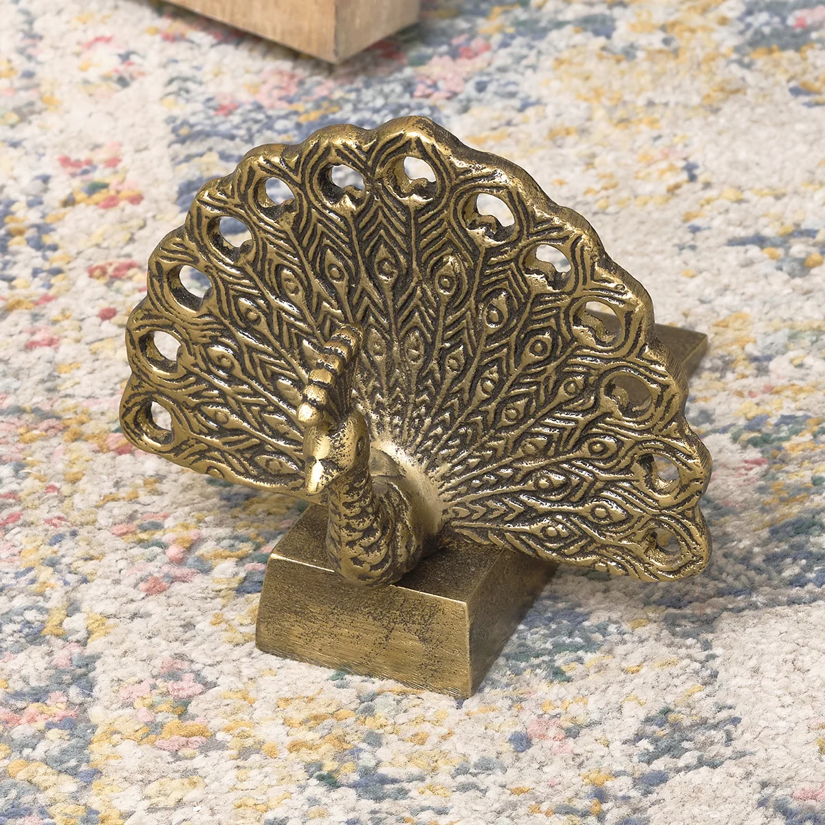 Practical Antique Brass Gold Metal Peacock Doorstop Original