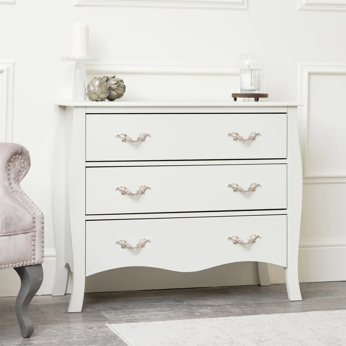 Quality Large 3 Drawer Chest of Drawers – Elizabeth Ivory Range Verified