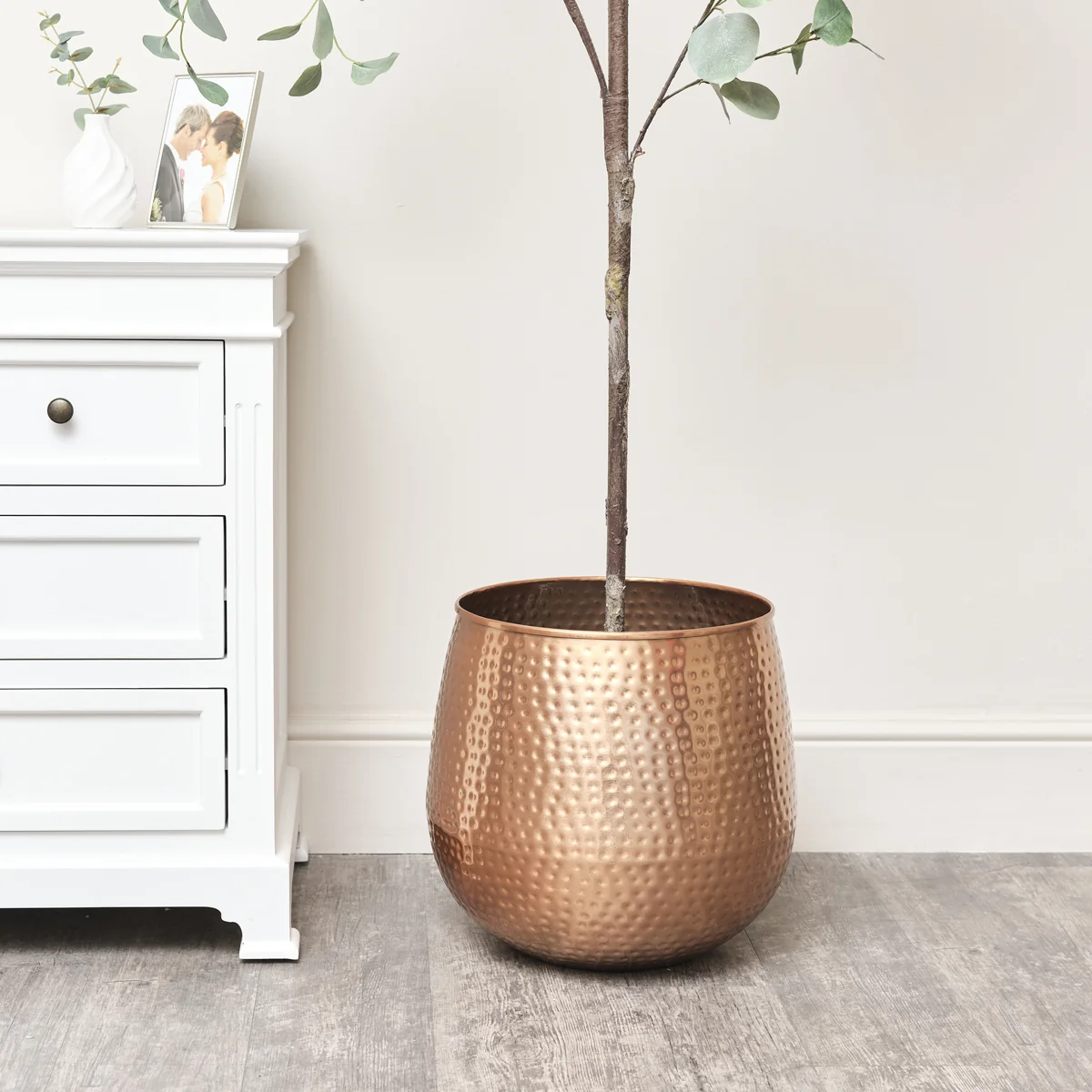Breathable Large Copper Hammered Metal Planter Lightweight