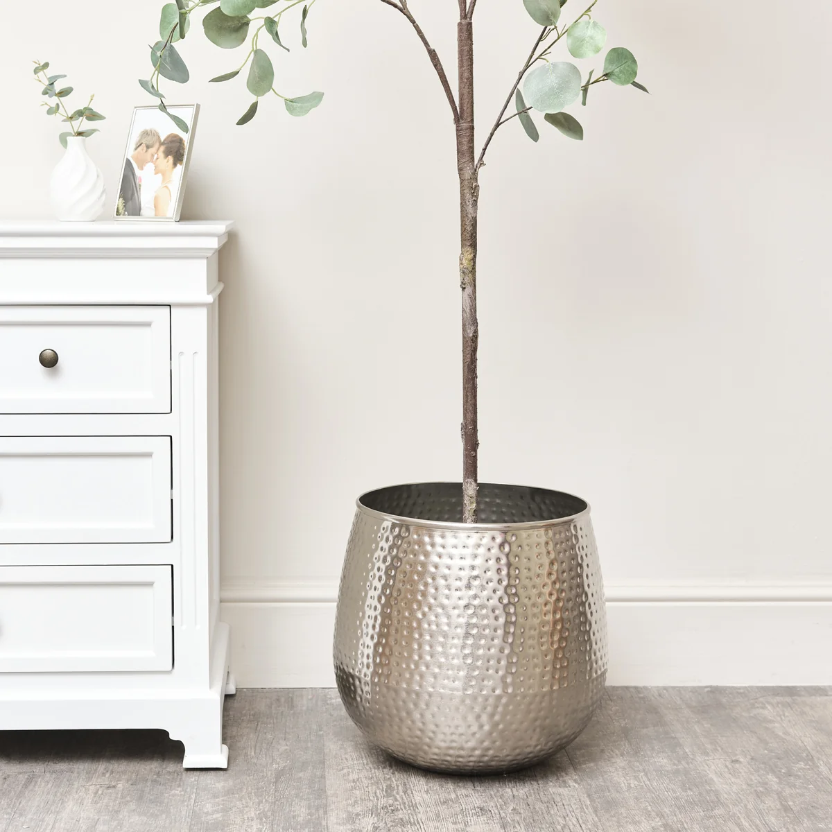 Official Large Silver Hammered Metal Planter Stylish