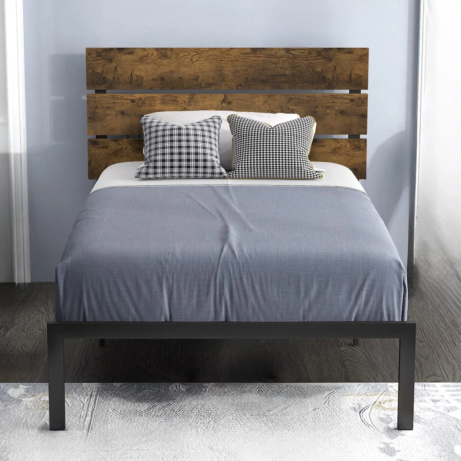 Powerful Platform Bed Frame with Wooden Headboard and Metal Slats Queen Full Twin SizePlatform Bed Frame with Wooden Headboard and Metal Slats Queen Full Twin Size Original