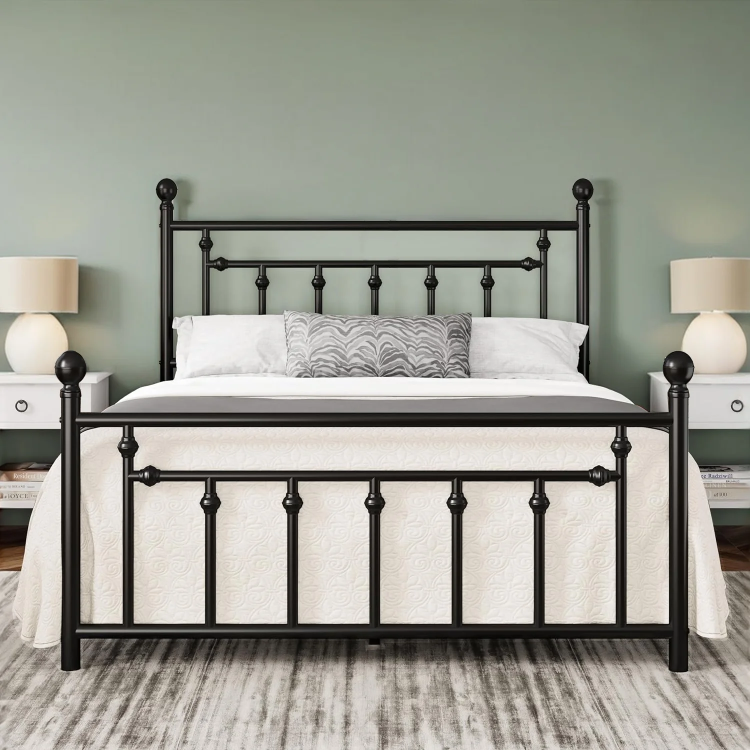 Premium Sculpted-Post Victorian Platform Metal Bed Frame with Headboard and Footboard Under-Bed Storage No Box Spring NeededSculpted-Post Victorian Platform Metal Bed Frame with Headboard and Footboard Under-Bed Storage No Box Spring Needed Stylish
