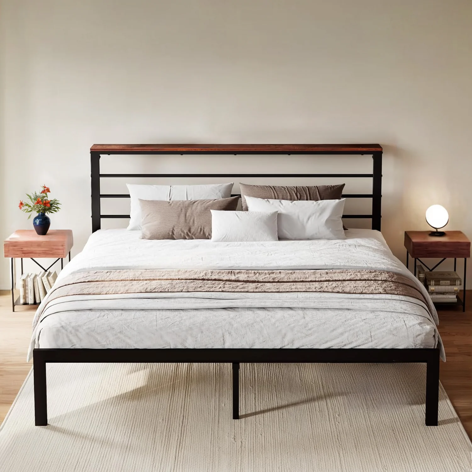 Dependable Bed Frame with Headboard Shelf and Strong Metal Foundation No Box Spring Needed Full Queen KingBed Frame with Headboard Shelf and Strong Metal Foundation No Box Spring Needed Full Queen King Fine Crafted