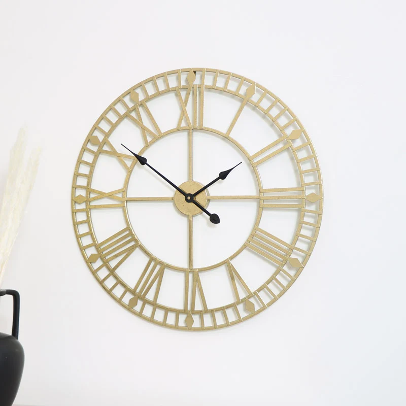 Contemporary Gold Metal Skeleton Clock 60cm x 60cm Genuine