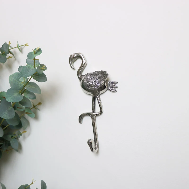 High-End Silver Flamingo Wall Hook – 23cm Classic