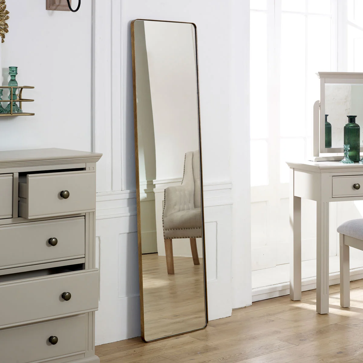 Reusable Tall Brushed Gold Thin Framed Wall Mirror Leaner Mirror 42cm x 156cm Fast