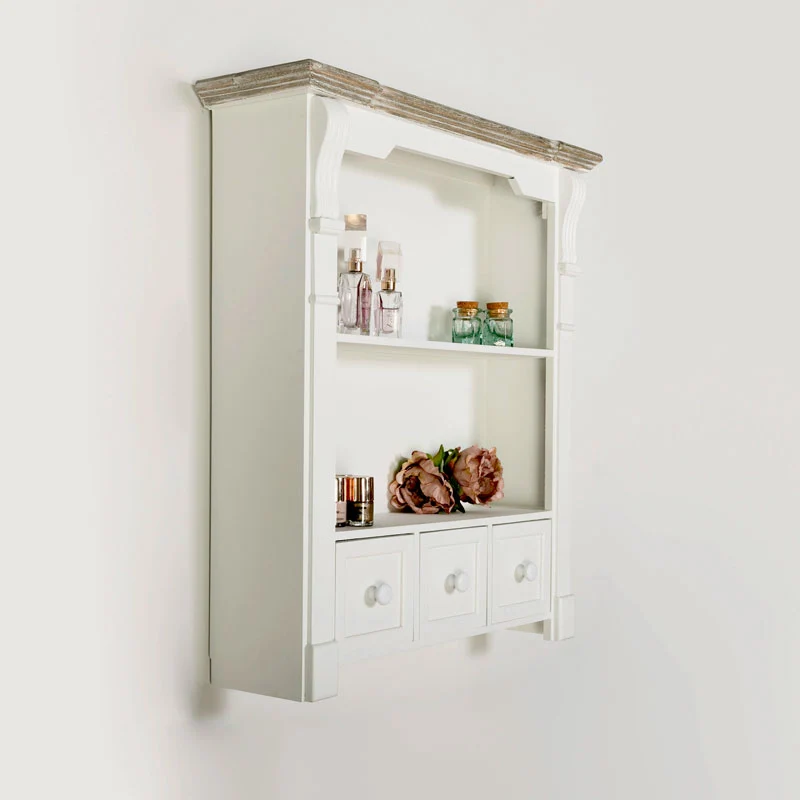 Versatile White Wooden Wall Shelf Unit with Drawers – 59cm x 68cm Lightweight
