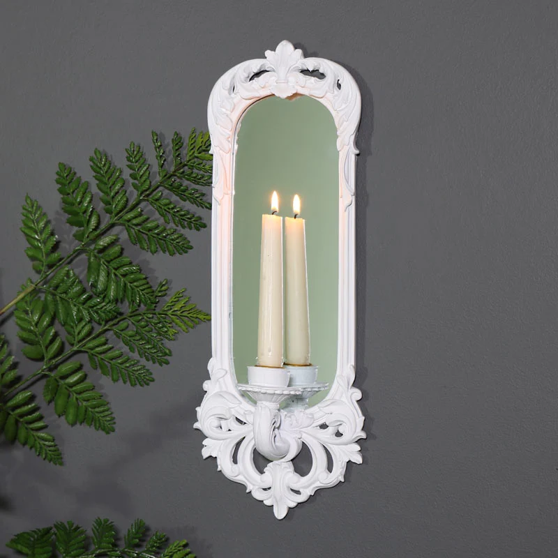 Functional Ornate White Wall Mirror Candle Holder Sconce Stylish