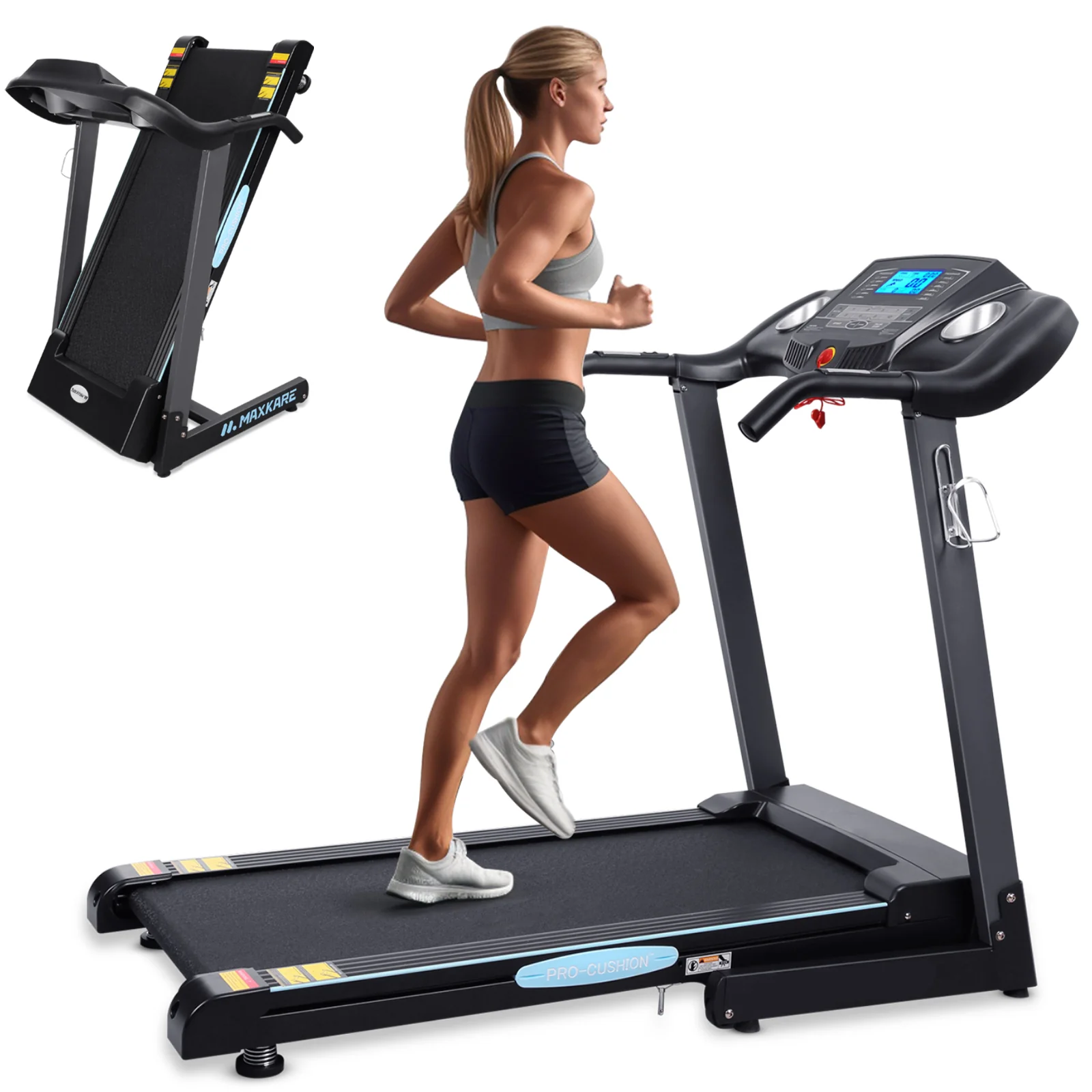 Original Design Auto Incline Home Folding Treadmill with Widened Running Belt Shock Reduction Deck 15 Pre-Set Training Programs and Large LCD DisplayAuto Incline Home Folding Treadmill with Widened Running Belt Shock Reduction Deck 15 Pre-Set Training Programs and Large LCD Display Luxury