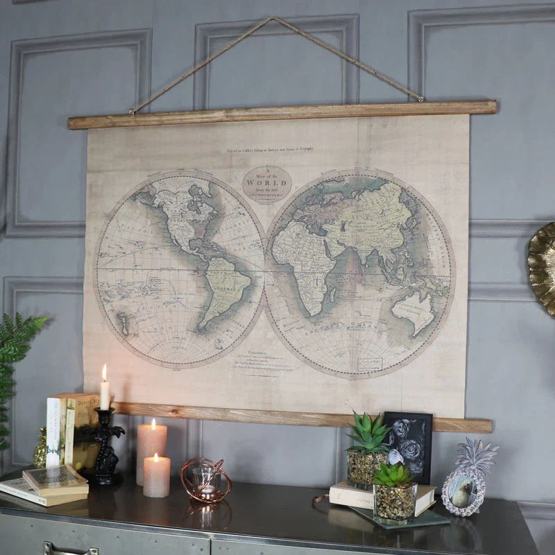 Fashionable Large Rustic World Map Hanging Canvas Print 106cm x 73cm Original Design