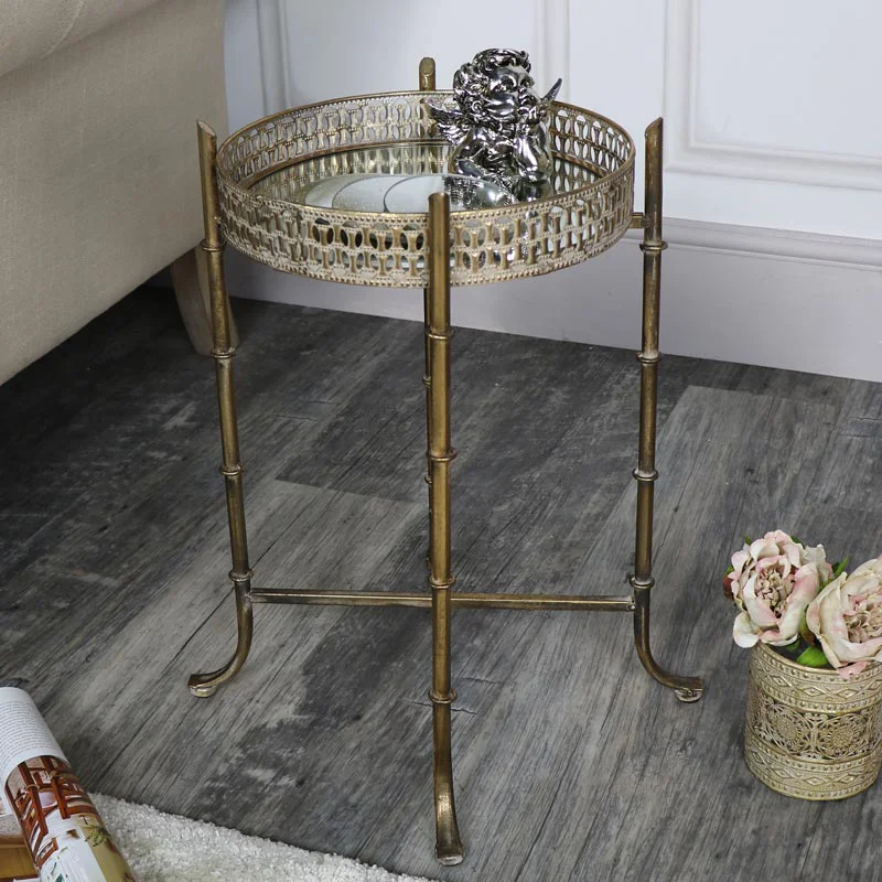 Practical Vintage Gold Mirrored Tray Table Advanced