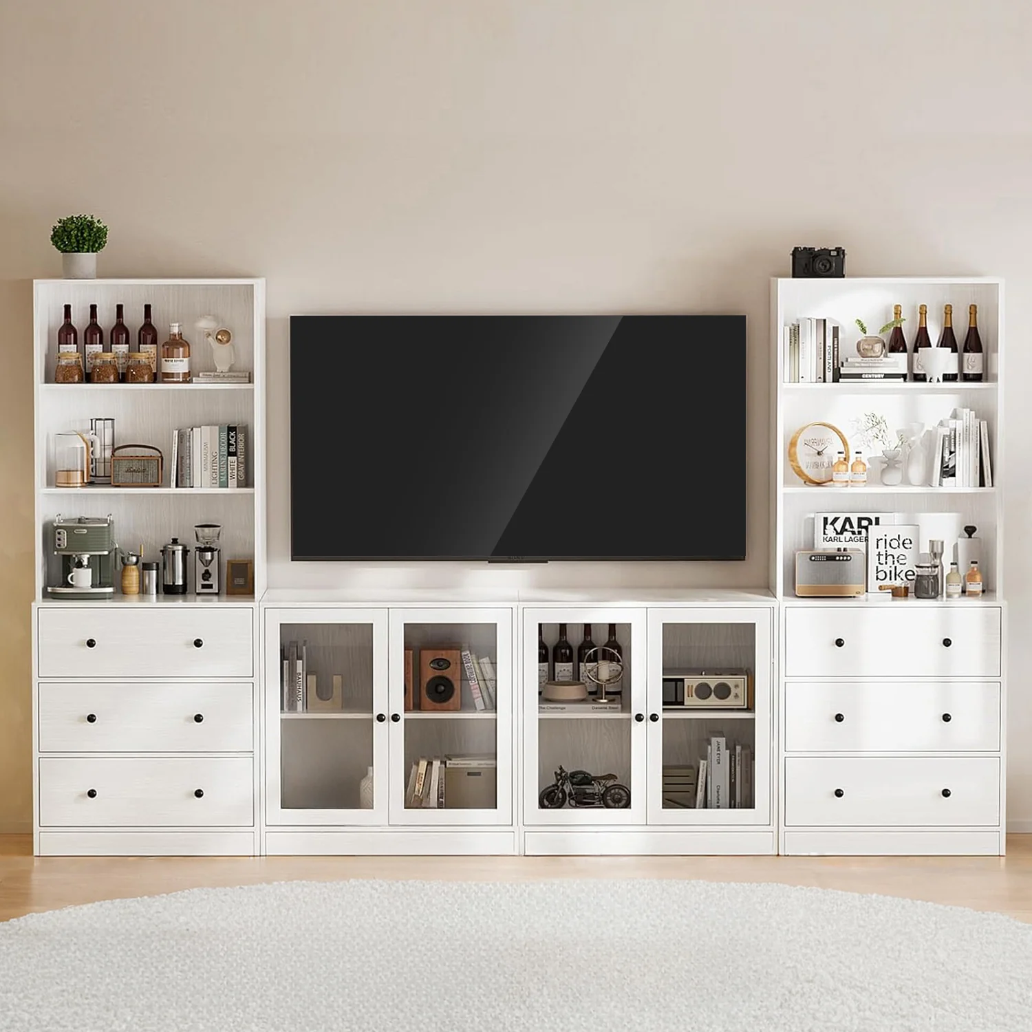 Smooth Combination TV Stand with Bookshelves 4-piece Set for T up to 75 inches 2A 2D Combination TV Stand with Bookshelves 4-piece Set for T up to 75 inches 2A 2D Excellent