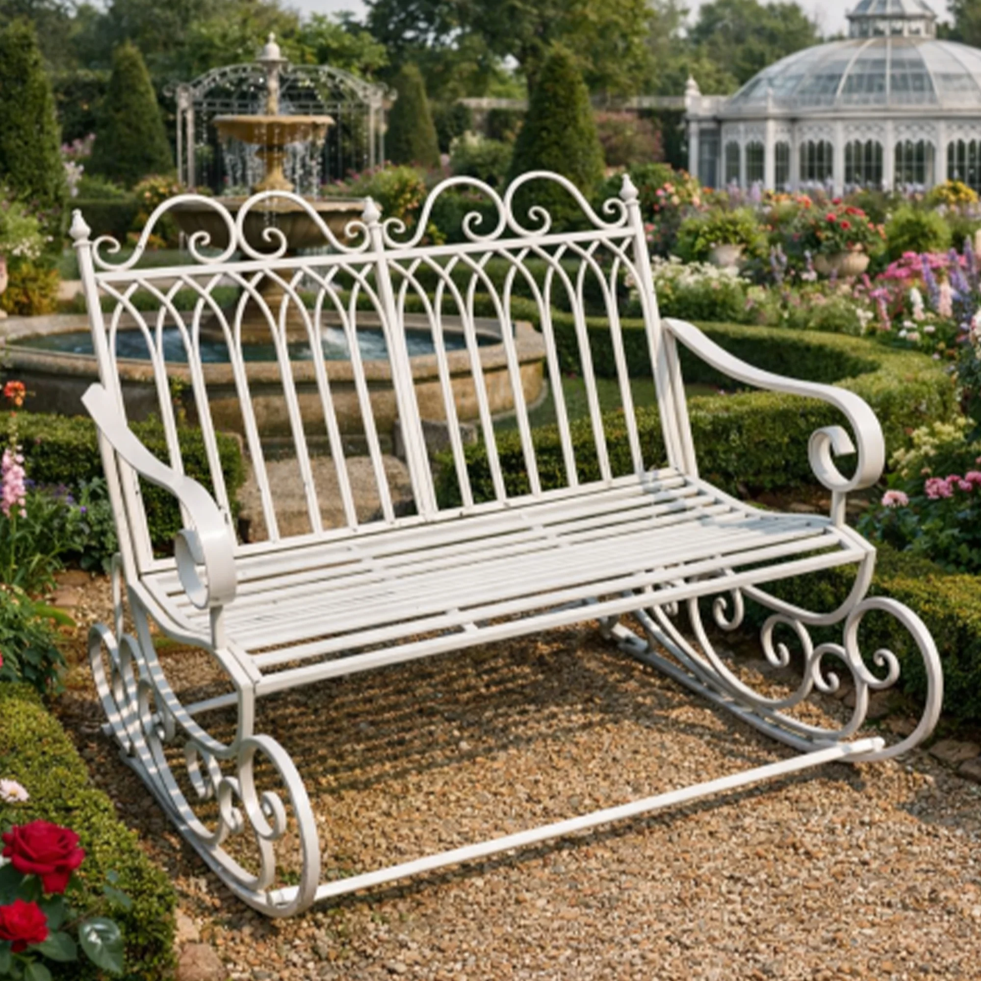 Top-Quality Antique White Garden Rocking Bench Elite