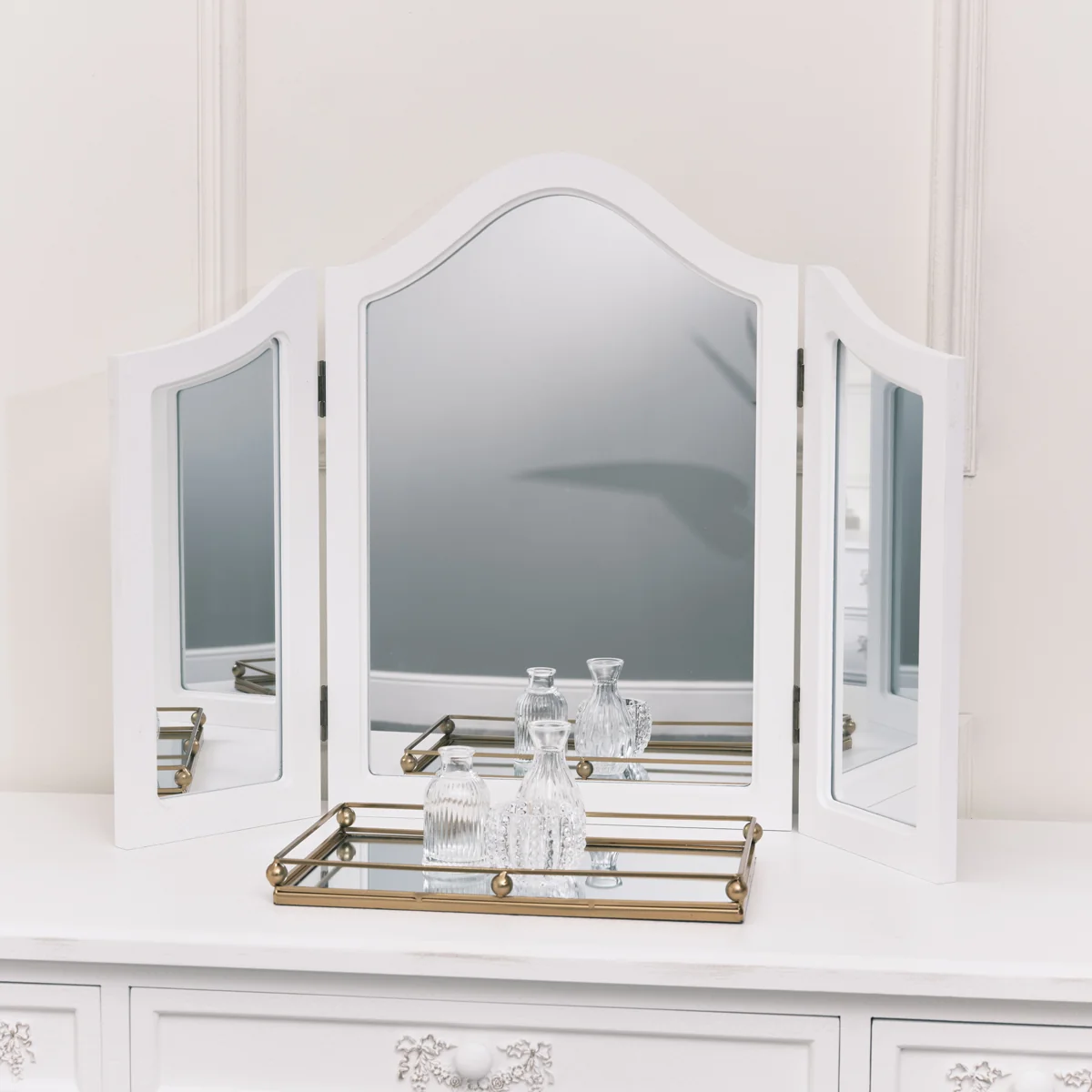 Secure Antique White Triple Dressing Table Mirror – Pays Blanc Range Smooth