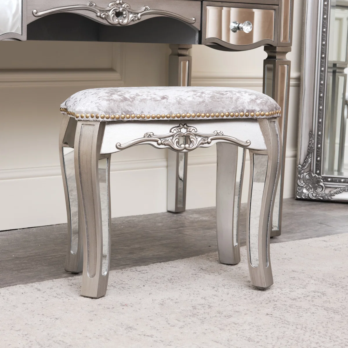 Crafted Mirrored Dressing Table Stool – Tiffany Range Relaxed