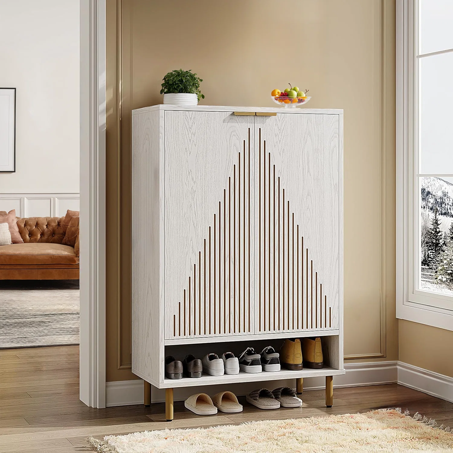 Selected 6-Tier Wooden Shoe Storage Cabinet with Linear Decorative Doors and Adjustable Shelves Shoe Rack for Entryway6-Tier Wooden Shoe Storage Cabinet with Linear Decorative Doors and Adjustable Shelves Shoe Rack for Entryway Exceptional