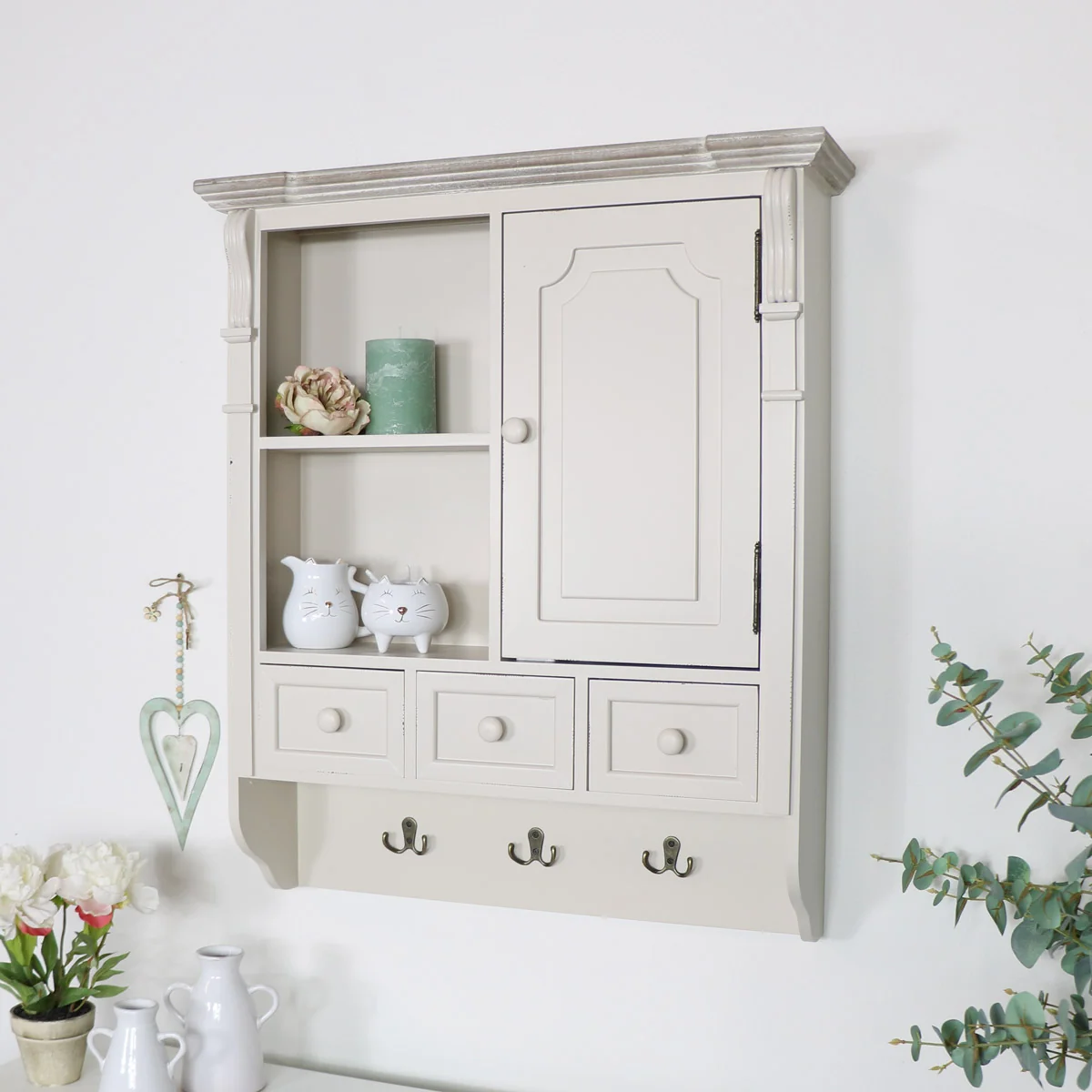 Refined Cream Wall Mounted Cupboard with hooks – Lyon Range Premium Material