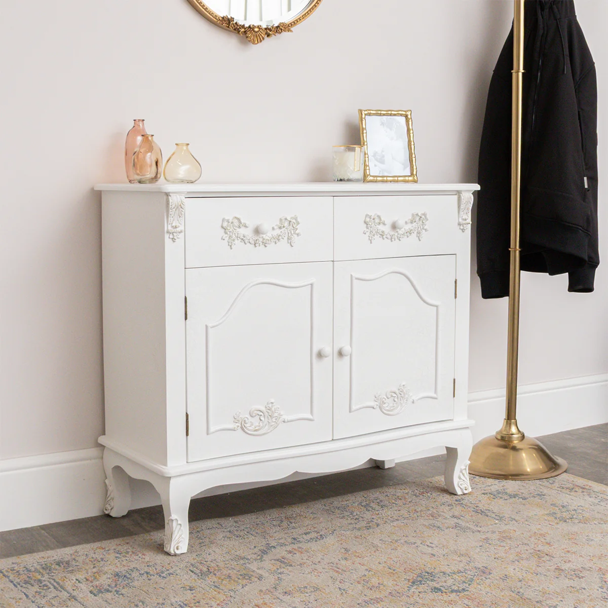 Traditional Large White Sideboard Cupboard – Pays Blanc Range Convenient