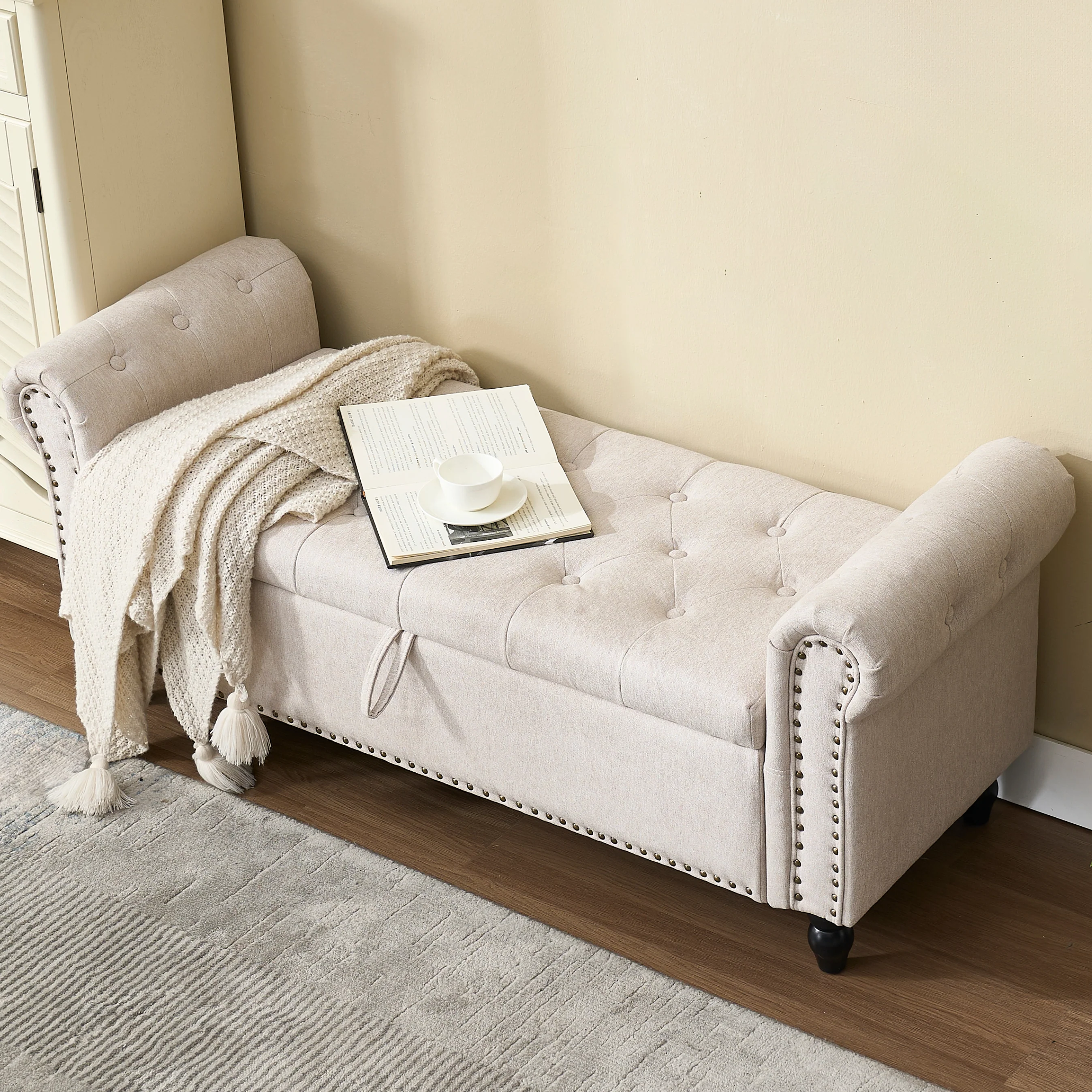 Authentic 55.12 inches Storage Ottoman Upholstered Fabric Storage Ottoman with Storage Button Tufted Ottoman for Living Room Entryway End of Bed Discontinued 55.12 inches Storage Ottoman Upholstered Fabric Storage Ottoman with Storage Button Tufted Ottoman for Living Room Entryway End of Bed Discontinued Smooth