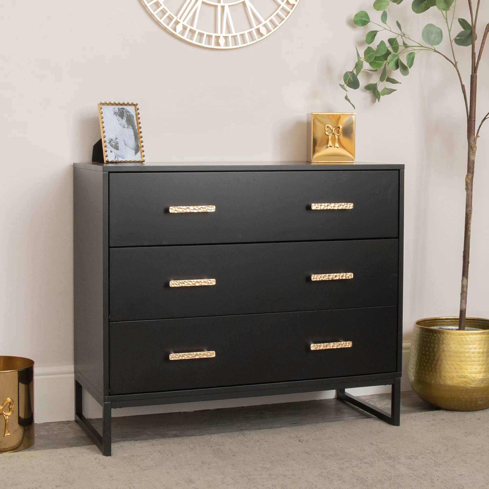 Fashionable Black 3 Drawer Chest Of Drawers – Luna Black Range Durable