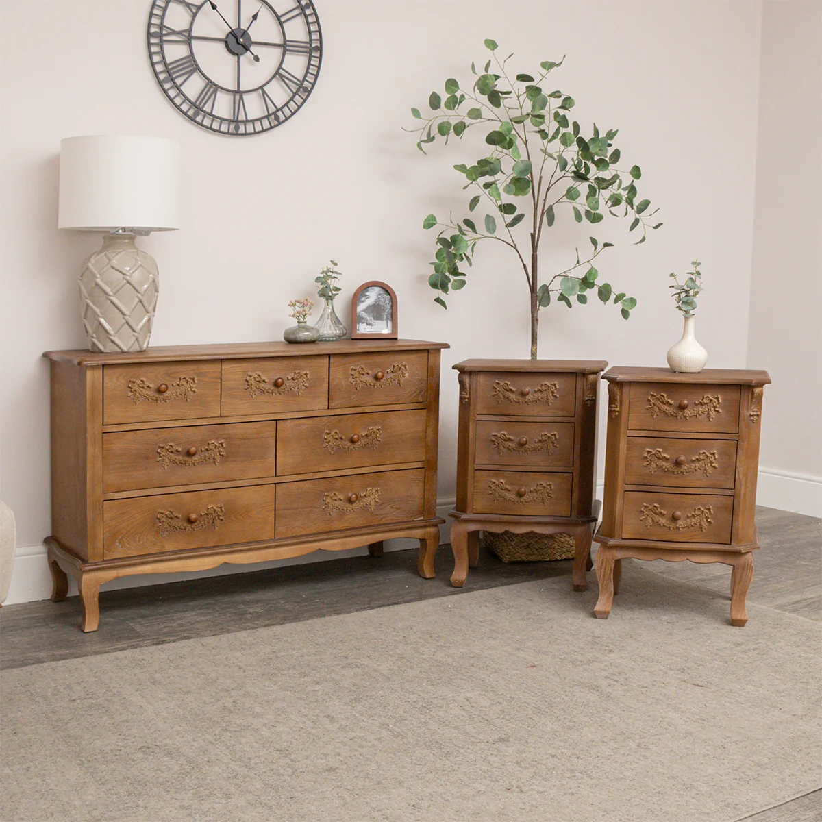 Innovative Wooden 7 Drawer Chest of Drawers Pair of 3 Drawer Bedside Tables – Pays Du Bois Range Luxury