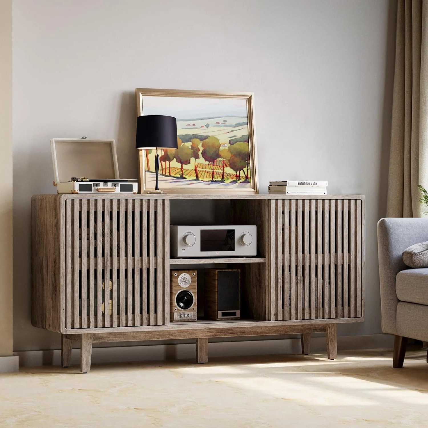 High-Quality 30 Tall TV Stand for 55 60 65 inch TV Tall Entertainment Center with Power Outlets Rustic Media Console with Shelves and Grille Sliding Doors30 Tall TV Stand for 55 60 65 inch TV Tall Entertainment Center with Power Outlets Rustic Media Console with Shelves and Grille Sliding Doors Clean