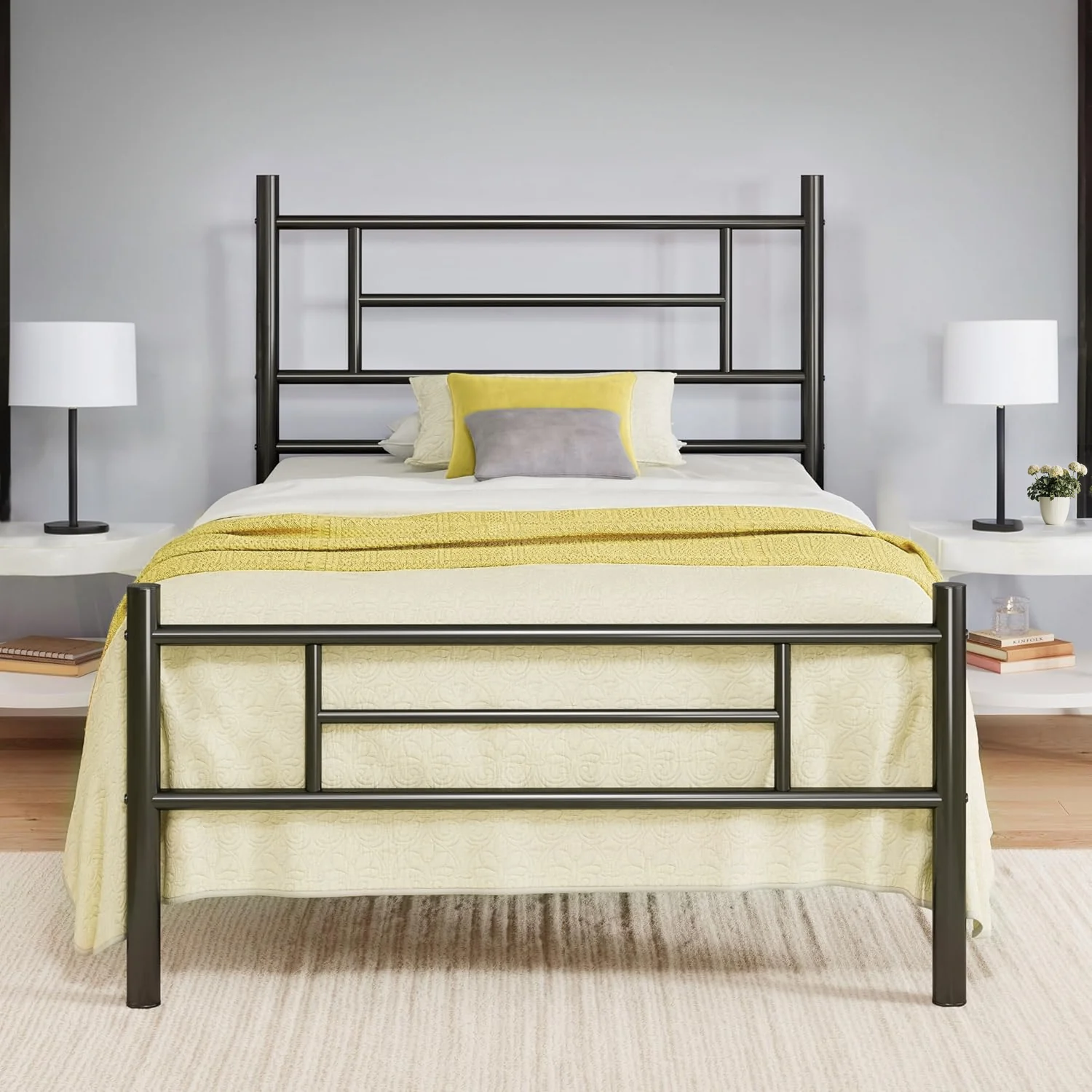 Smooth Twin Size Metal Platform Bed Frame with Headboard and Footboard Underbed Storage Strong Metal Slats Support Mattress Foundation No Box Spring NeededTwin Size Metal Platform Bed Frame with Headboard and Footboard Underbed Storage Strong Metal Slats Support Mattress Foundation No Box Spring Needed Premium Material