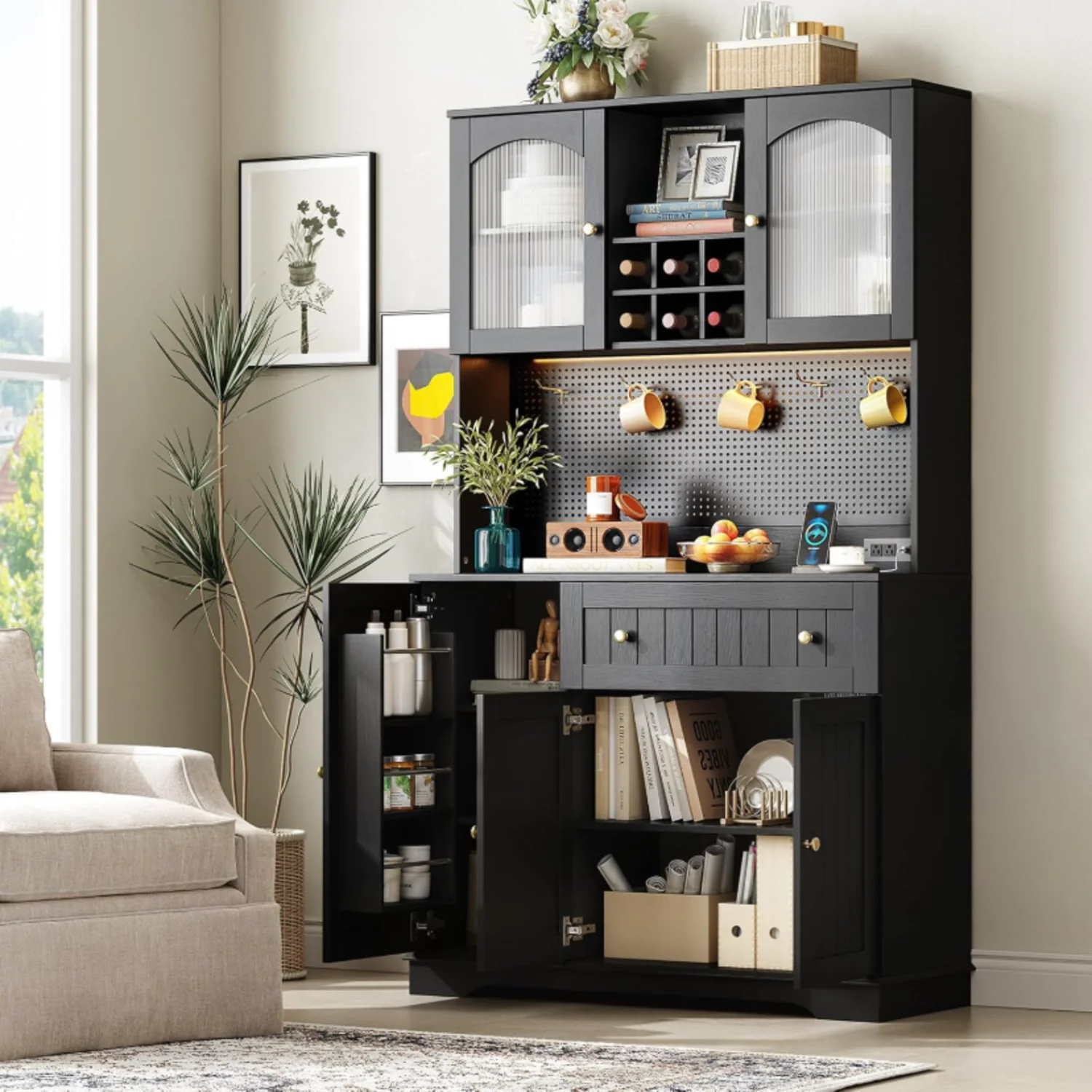 Pure Kitchen Pantry Cabinet Kitchen Hutch 71 Kitchen Cabinet with Microwave Stand and Led LightsKitchen Pantry Cabinet Kitchen Hutch 71 Kitchen Cabinet with Microwave Stand and Led Lights Sophisticated