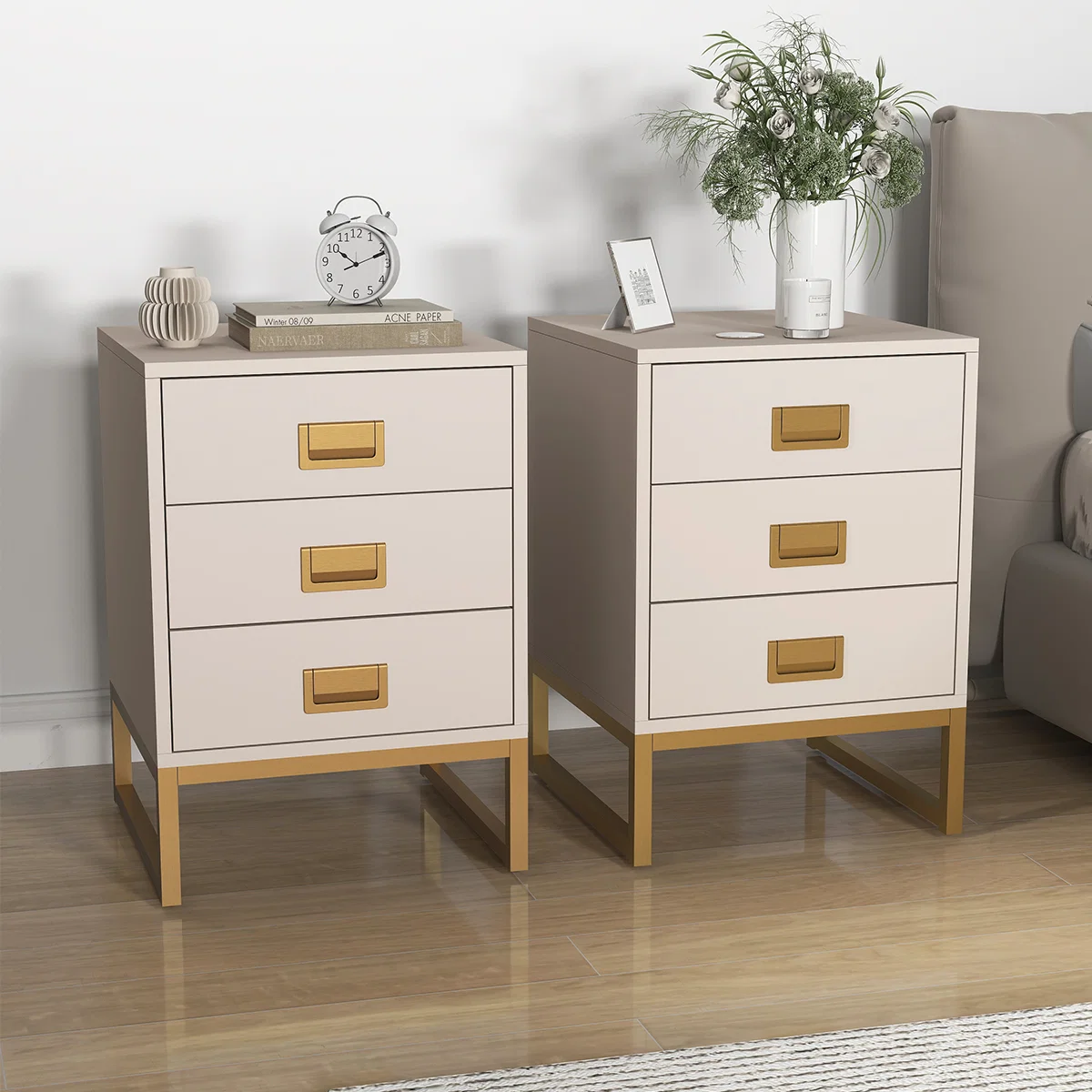 Top-Quality Pair of 3 Drawer Bedside Table – Elle Stone Range Environmentally Friendly