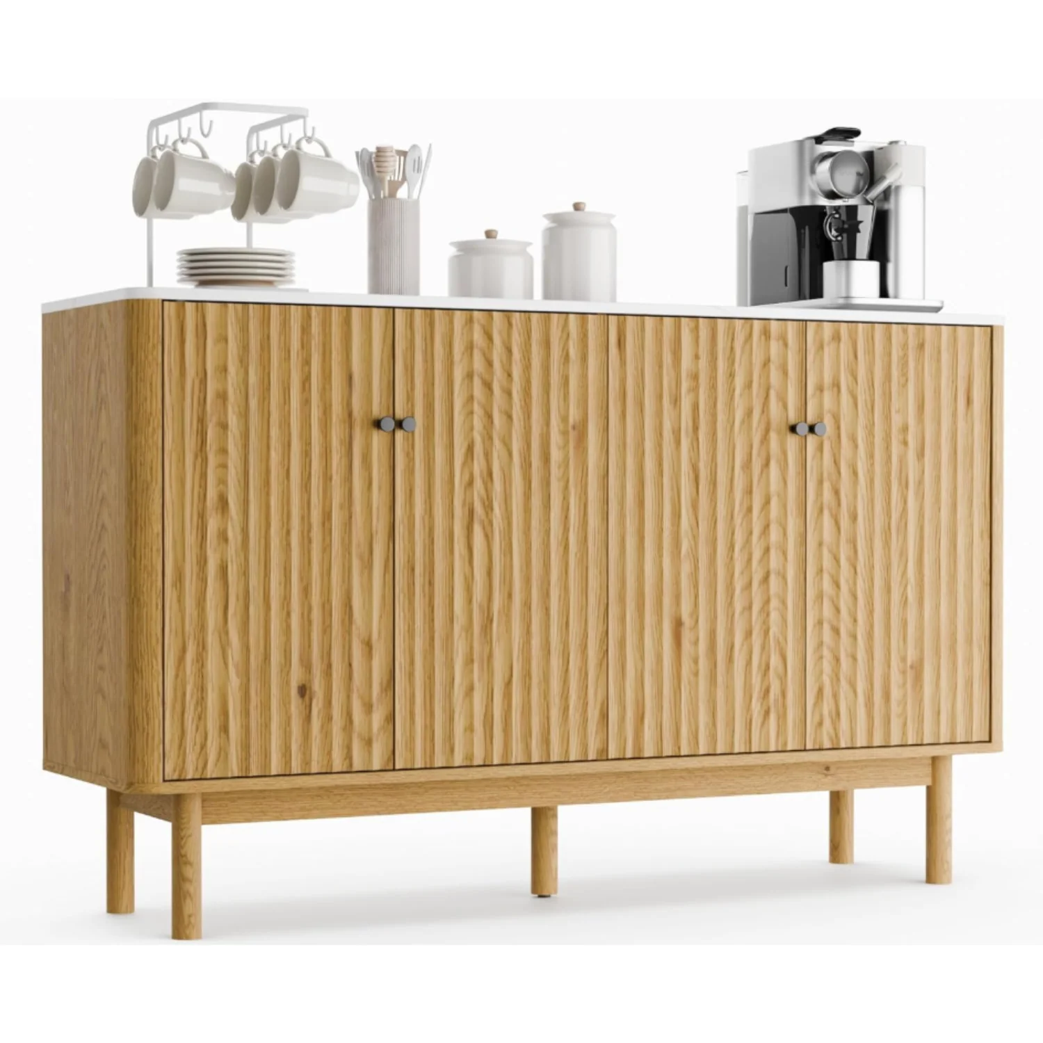 Functional Sideboard Buffet Cabinet Credenza Fluted Storage Cabinet with 4 Doors and Adjustable ShelvesSideboard Buffet Cabinet Credenza Fluted Storage Cabinet with 4 Doors and Adjustable Shelves Optimized