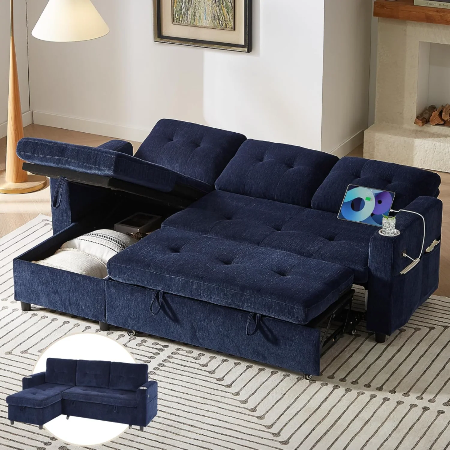 Solid Discontinued L Shaped Sofa Bed Sleeper Sofa 3 in 1 Pull Out Couch Bed with Storage Chaise and USB Ports Discontinued L Shaped Sofa Bed Sleeper Sofa 3 in 1 Pull Out Couch Bed with Storage Chaise and USB Ports Eco-Friendly