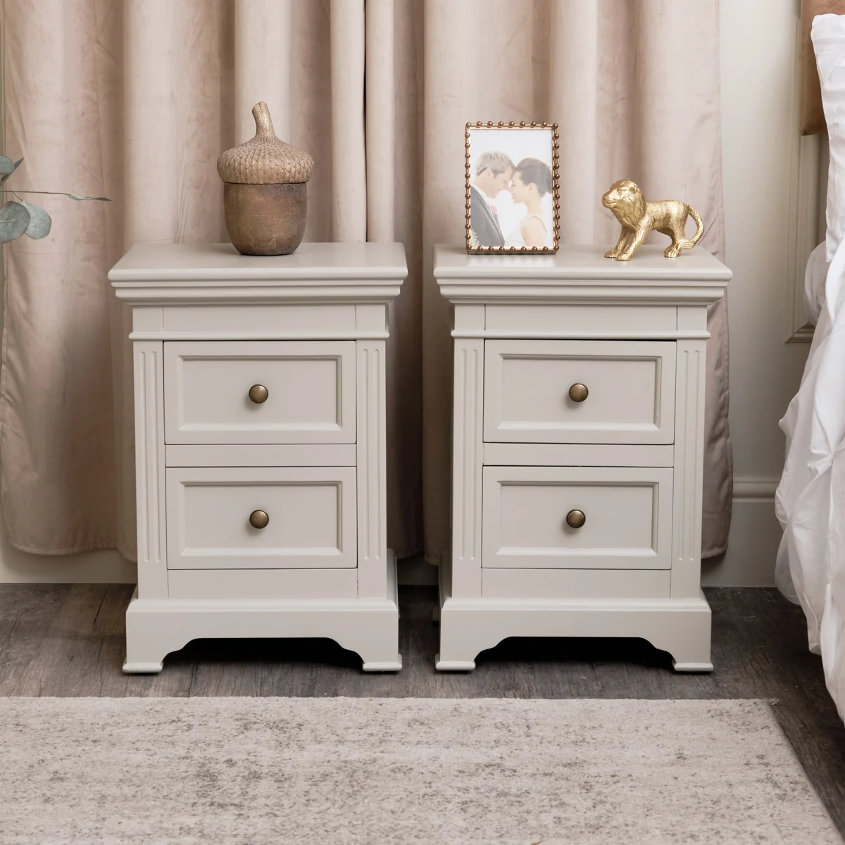 Pure Pair of Taupe-Grey Two Drawer Bedside Tables – Daventry Taupe-Grey Range Verified