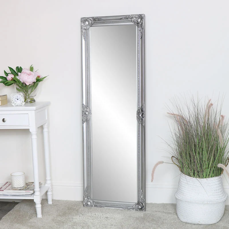 World-Class Tall Silver Ornate Bevelled Mirror – 47cm x 142cm Trendy