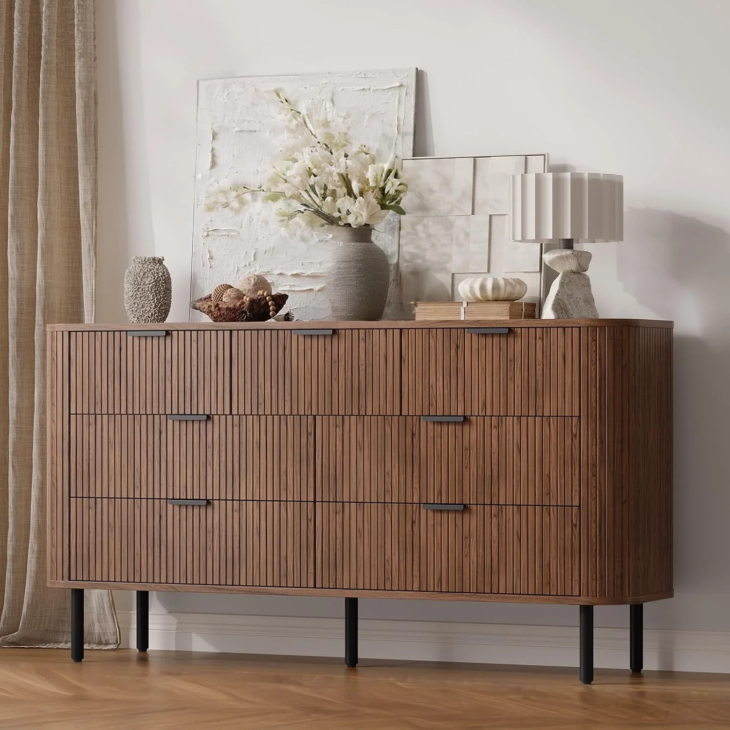 Innovative 7 Drawer Dresser Chest of Drawers for Bedroom 60 Wide Fluted Dresser with Metal Handles and Adjustable Footpads7 Drawer Dresser Chest of Drawers for Bedroom 60 Wide Fluted Dresser with Metal Handles and Adjustable Footpads Unique