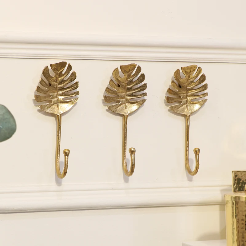 Verified Set Of 3 Gold Monstera Leaf Wall Hooks Comfortable