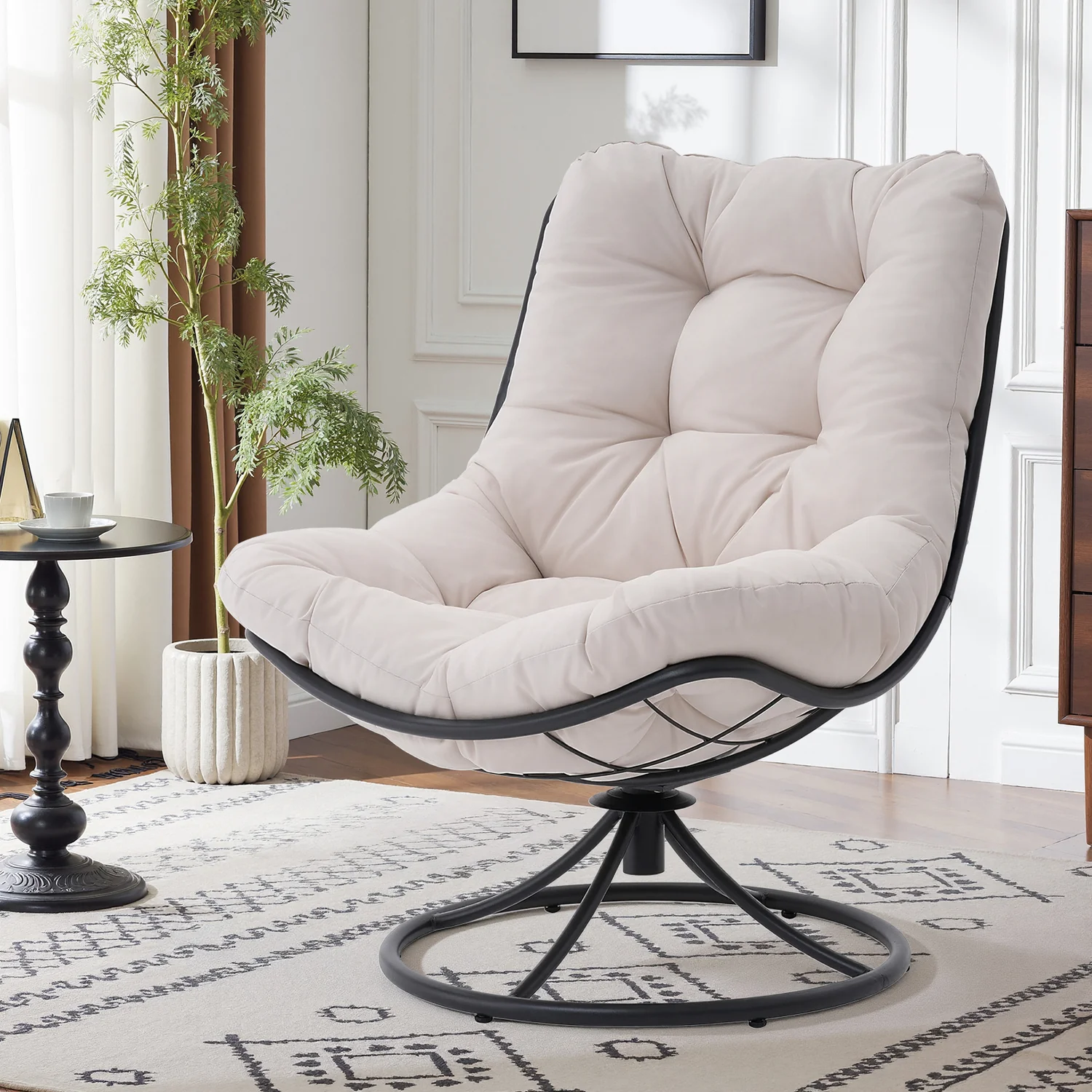 Luxury 360° Swivel Accent Chair with Thick Tufted Cushion and Steel Frame Lounge Chair for Indoor Outdoor Use360° Swivel Accent Chair with Thick Tufted Cushion and Steel Frame Lounge Chair for Indoor Outdoor Use Breathable