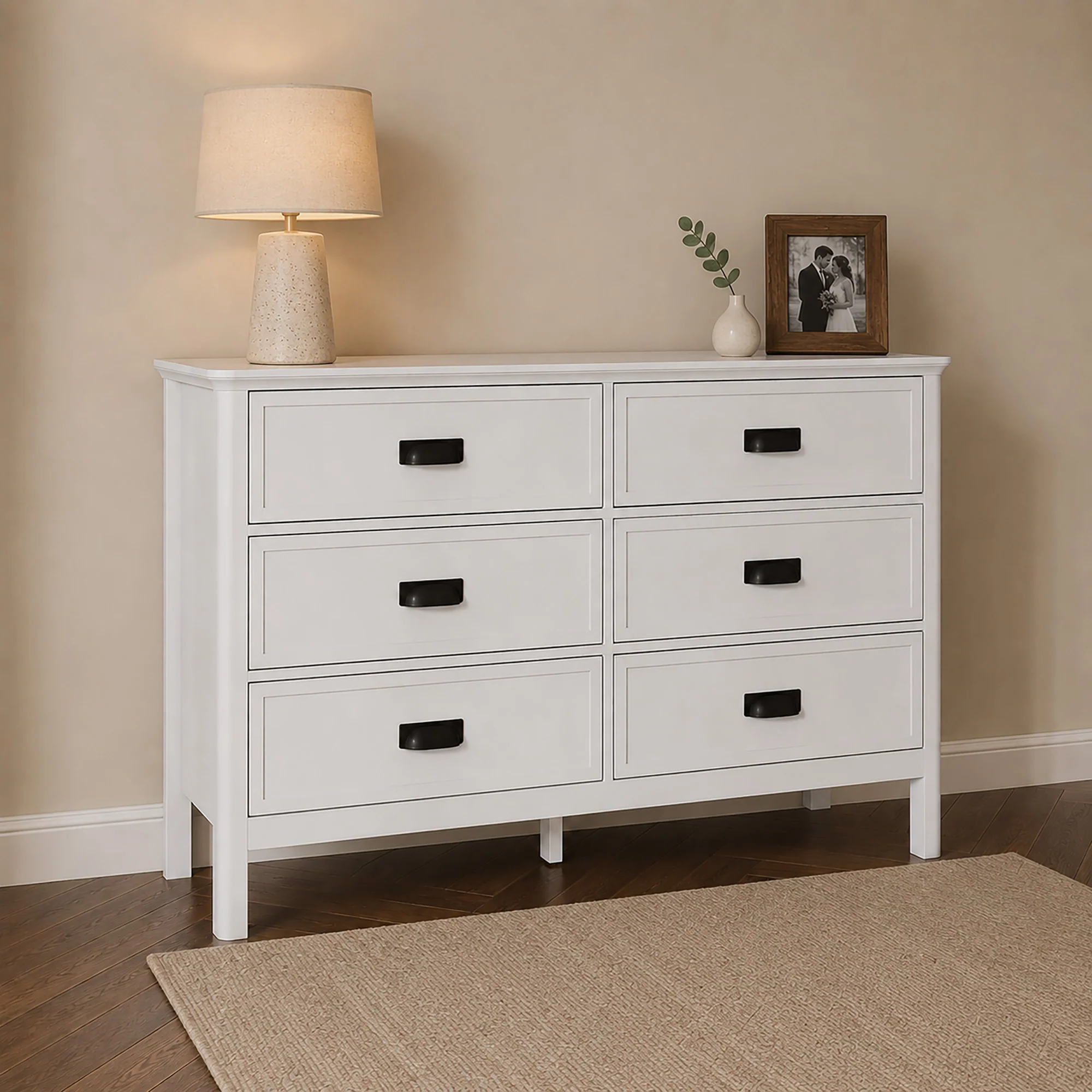 Unique Large 6 Drawer Chest of Drawers with Black Handles – Lawrence White Ivory Range Elite