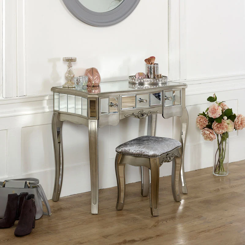High-Quality Mirrored Dressing Table and Stool – Tiffany Range Premium