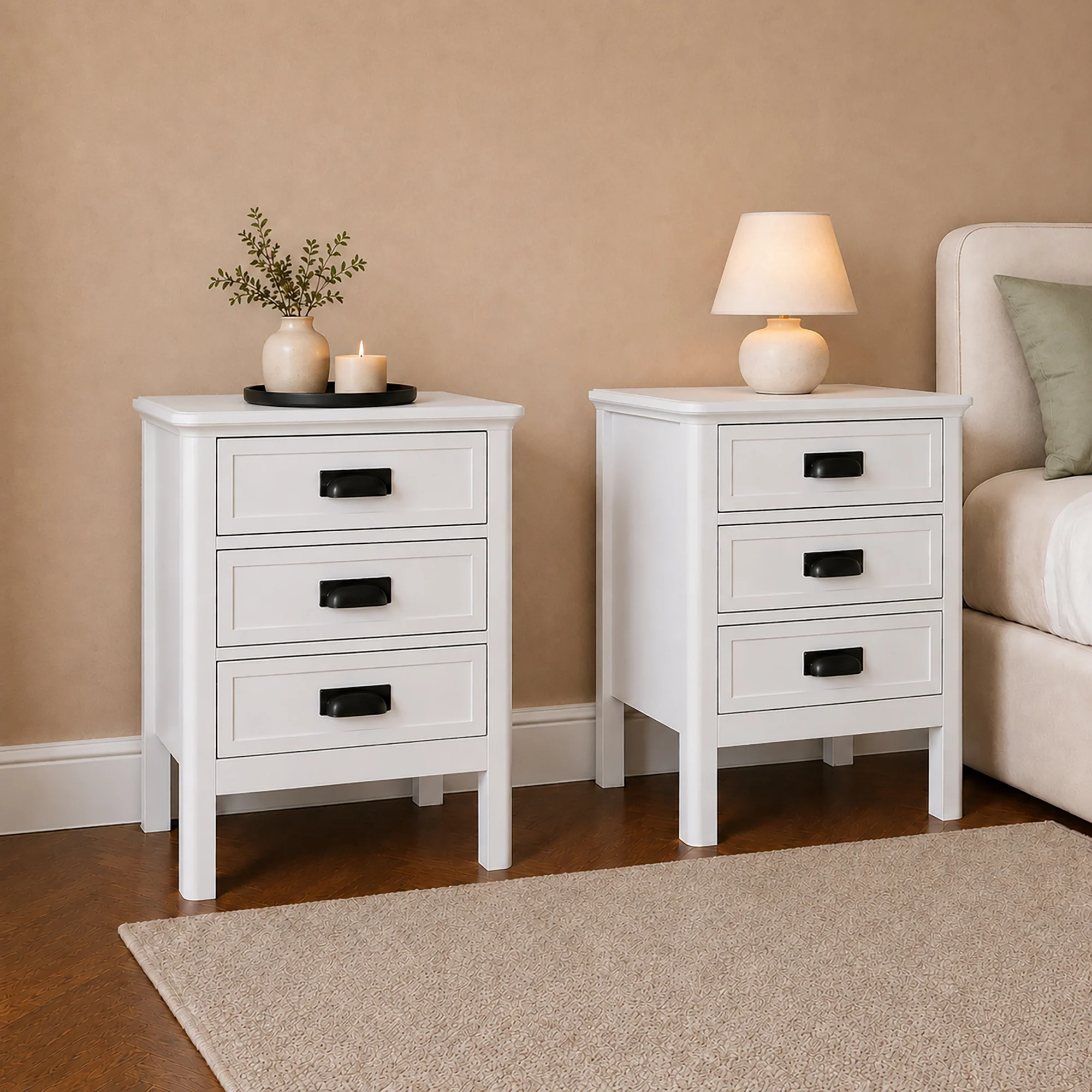 Responsible Pair of 3 Drawer Bedside Tables – Lawrence White Ivory Range Prestigious
