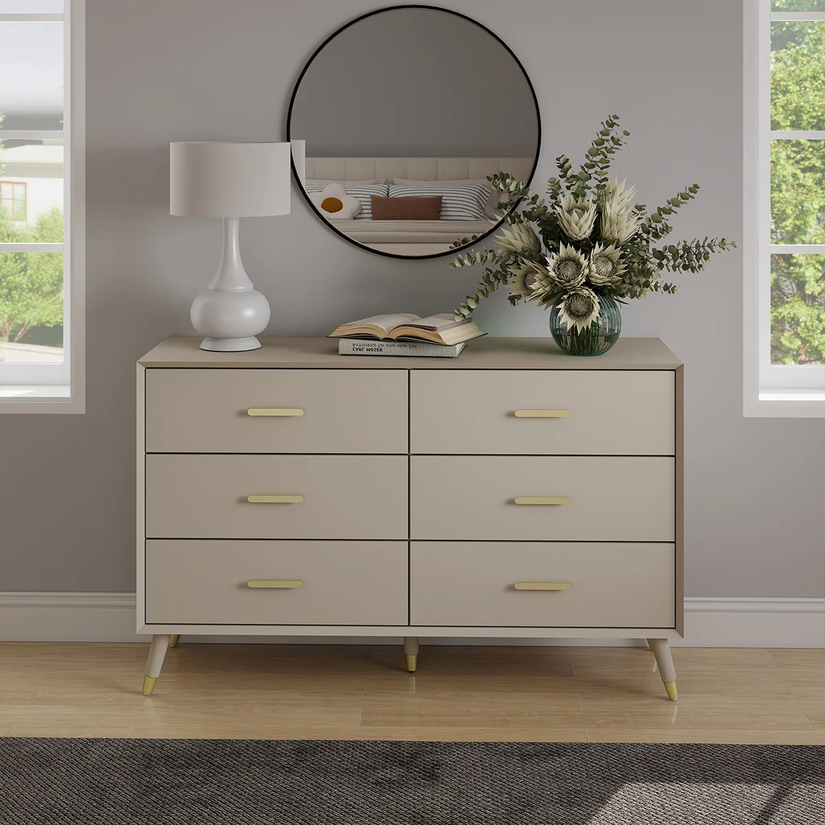 Elite Large 6 Drawer Chest of Drawers – Oslo Taupe Range Detailed