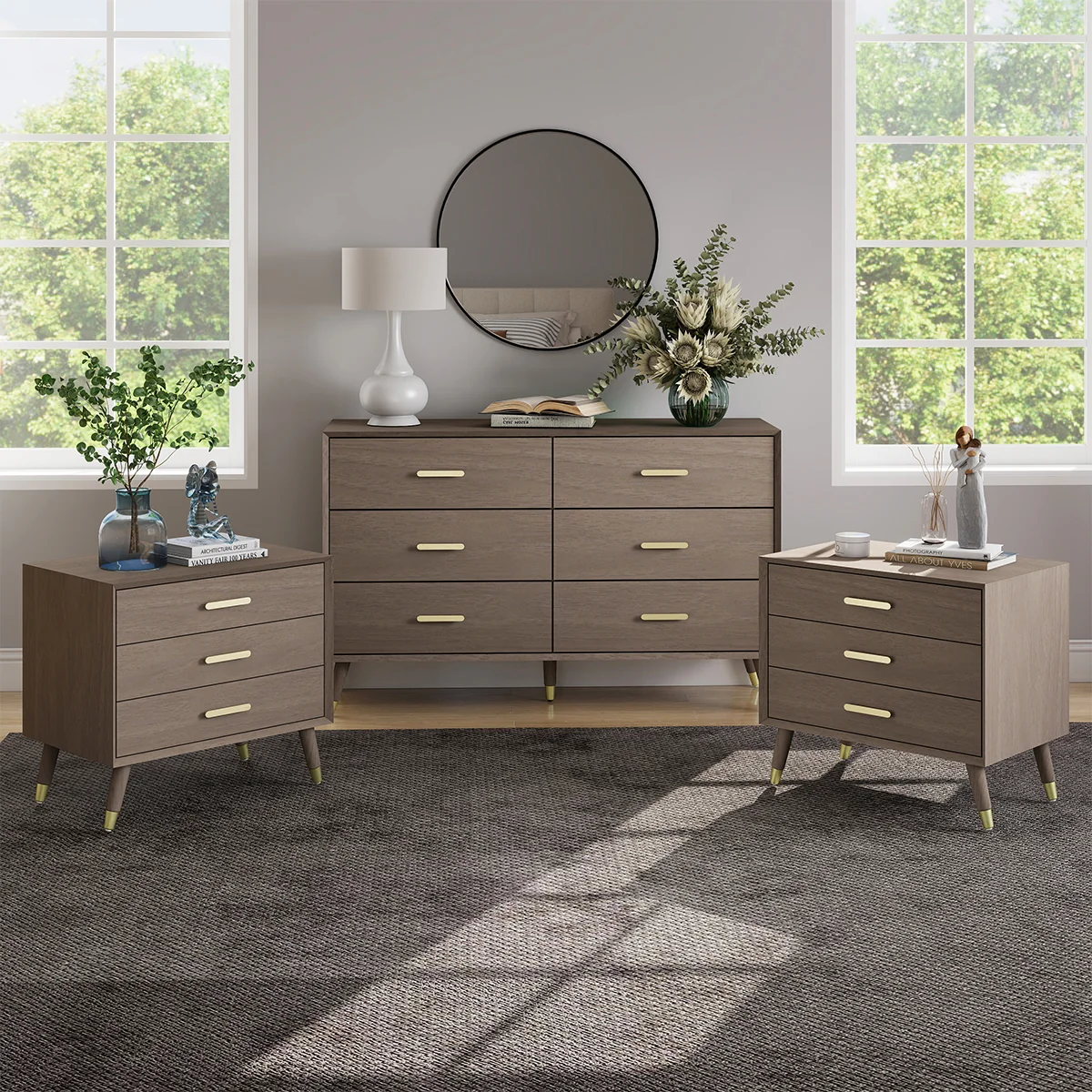 Verified 6 Drawer Chest Of Drawers Pair of Large 3 Drawer Bedside Tables – Oslo Dark Wood Range Superior