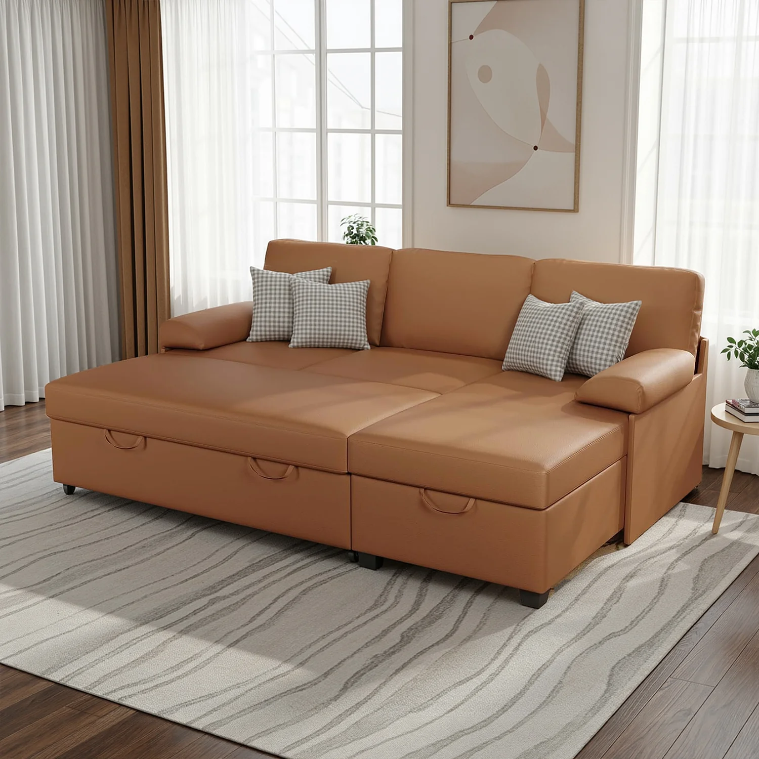 High-End 80 Convertible L-Shaped Sectional Sofa Bed with Reversible Chaise Faux Leather Sleeper Sofa with Storage Pull-Out Design80 Convertible L-Shaped Sectional Sofa Bed with Reversible Chaise Faux Leather Sleeper Sofa with Storage Pull-Out Design Professional